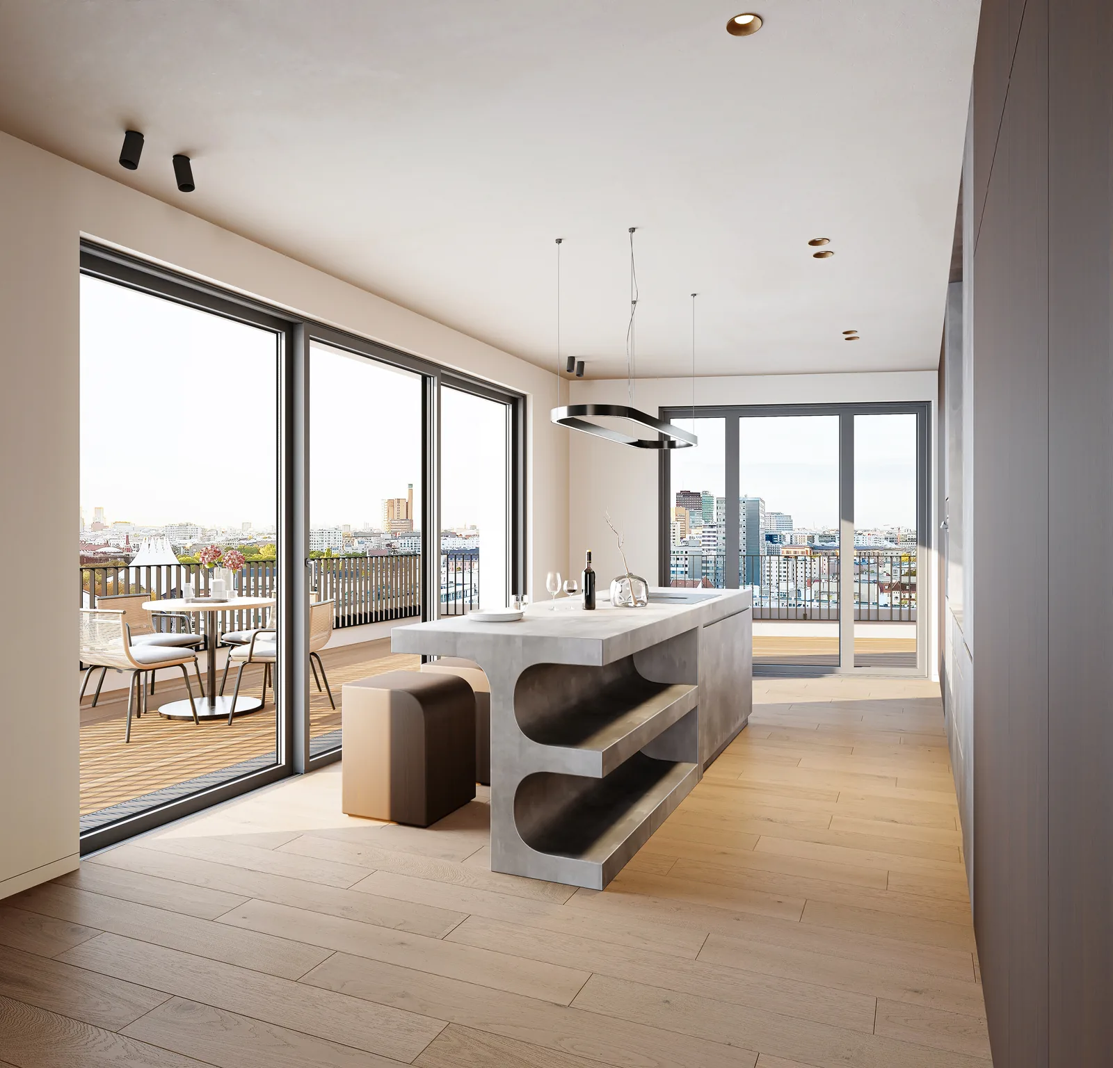 Kitchen with city view